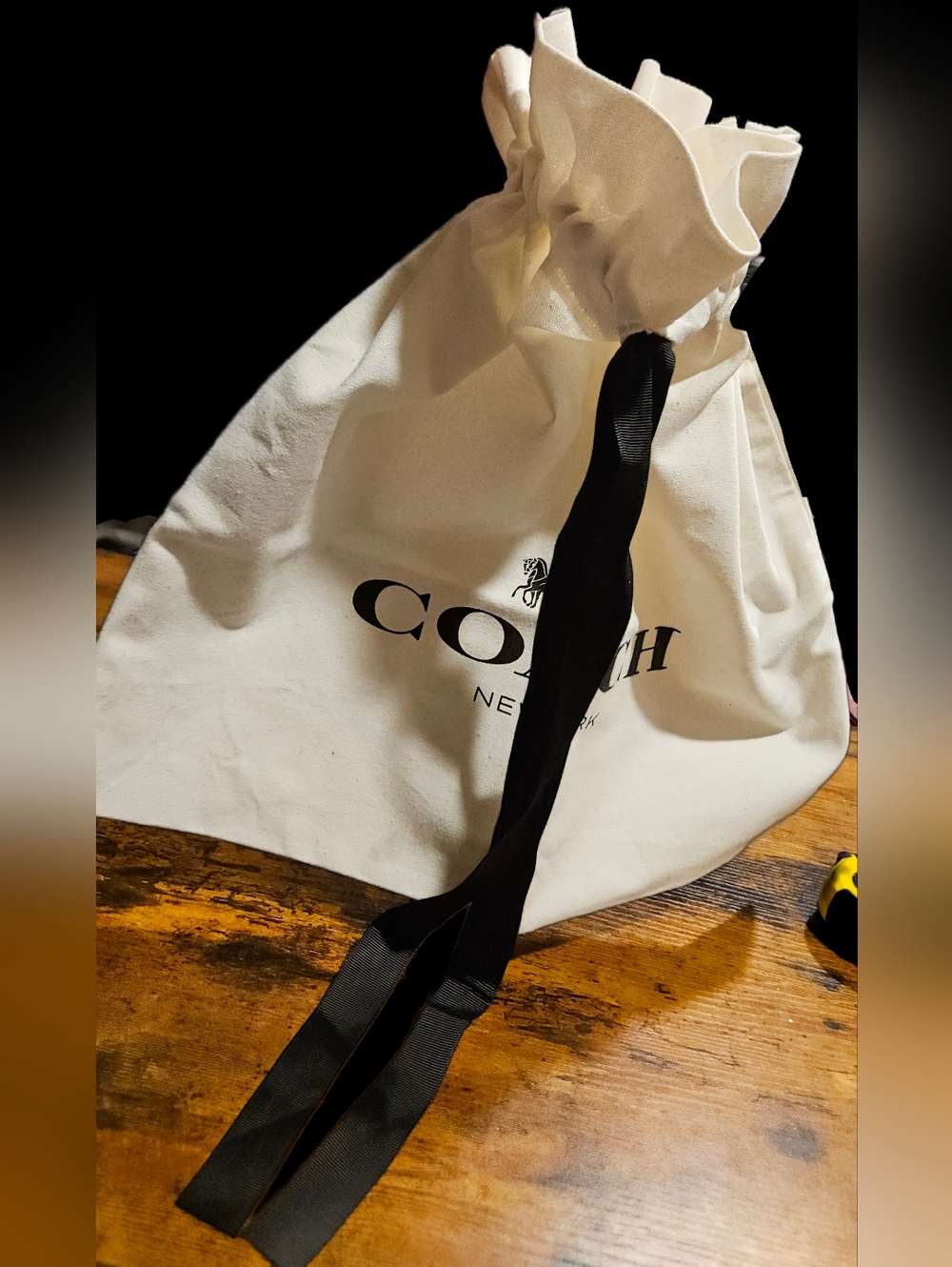 NEW RARE Coach Large White Dust Bag Black Ribbon Drawstring Handbag Storage - Picture 4 of 12
